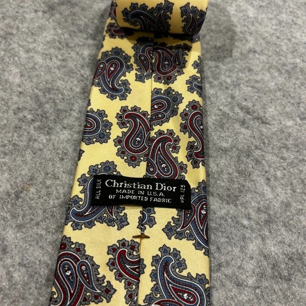 Christian Dior Vintage Men's Necktie Yellow/Multicolored Paisley Pattern Silk W3